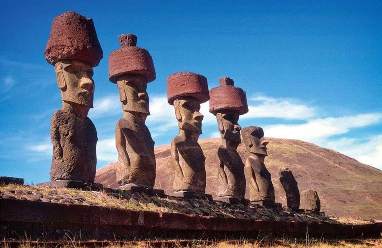 Set of 2 Tiki Moai Easter Island Head Sculpture gray With Red Etsy