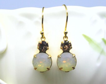 Swarovski Sand Opal & Smoke Topaz Rhinestone Double Set Drop