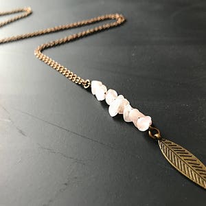 Rose Quartz Pendant Necklace // Long Necklace // Natural Stone Necklace // Gift for her // Modern Necklace // Raw Rose Quartz Necklace image 1