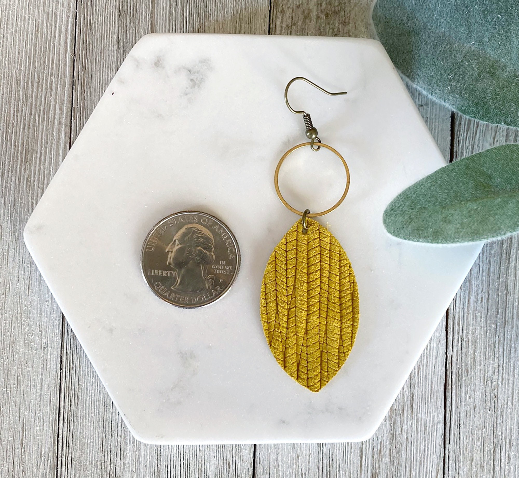 Mustard Leather Earrings // Yellow Leather Earrings // Unique Etsy UK