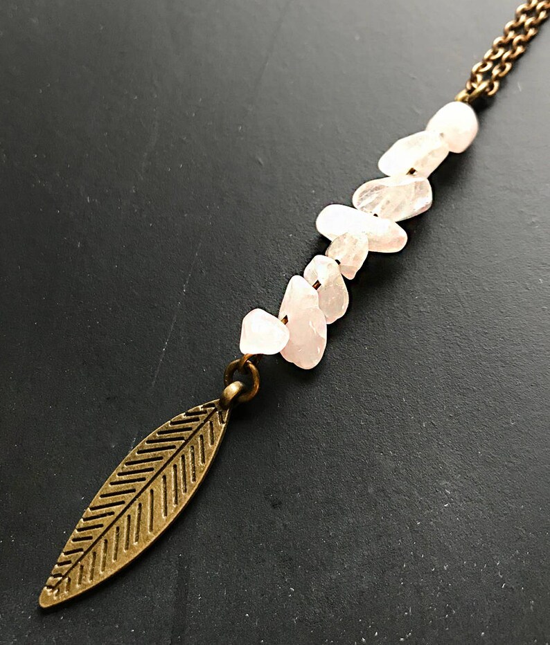 Rose Quartz Pendant Necklace // Long Necklace // Natural Stone Necklace // Gift for her // Modern Necklace // Raw Rose Quartz Necklace image 2