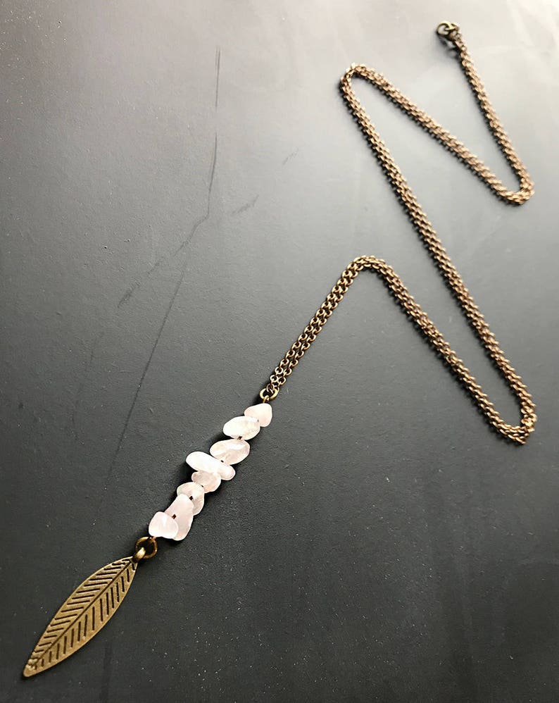 Rose Quartz Pendant Necklace // Long Necklace // Natural Stone Necklace // Gift for her // Modern Necklace // Raw Rose Quartz Necklace image 3