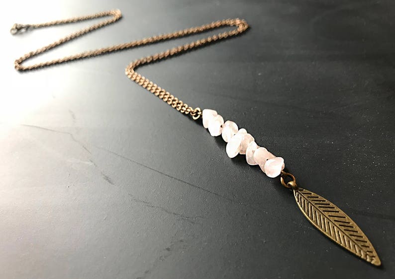 Rose Quartz Pendant Necklace // Long Necklace // Natural Stone Necklace // Gift for her // Modern Necklace // Raw Rose Quartz Necklace image 1