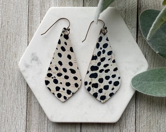 Spotted Leather Earrings // Lightweight Earrings // Geometric Earrings // Dangle Earrings // Modern Earrings // Black and White Earrings