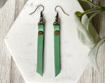 Leather Simple Earrings, Teal Leather Earrings, Lightweight Earrings, Modern Earrings, Dangle Earrings, Boho Earrings, Unique Earrings