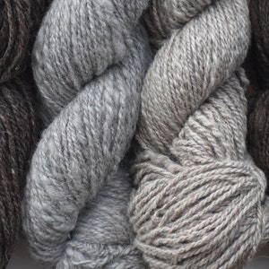 DK Weight Icelandic Sheep Yarn Skein No Dye Natural Color Wool, Silvered Gray, Light Gray, Tan, Dark Moorit Charcoal