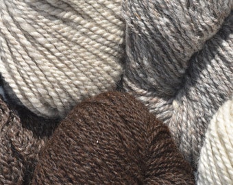 Worsted Aran Weight Icelandic Sheep Yarn Skein No Dye Natural Color Wool, Light Gray, Medium Gray, Black Gray, Ecru, Moorit