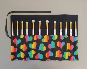 Rainbow Hearts LGBTQ Makeup Brush Roll Holder