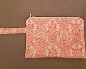 Pink Damask Cute Wristlet Bag