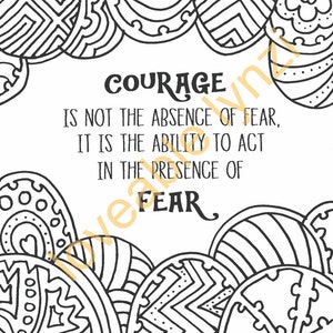 Adult Coloring Book Page, Printable INSTANT DOWNLOAD pdf. Courage: Quote Abstract Coloring Book Page image 1