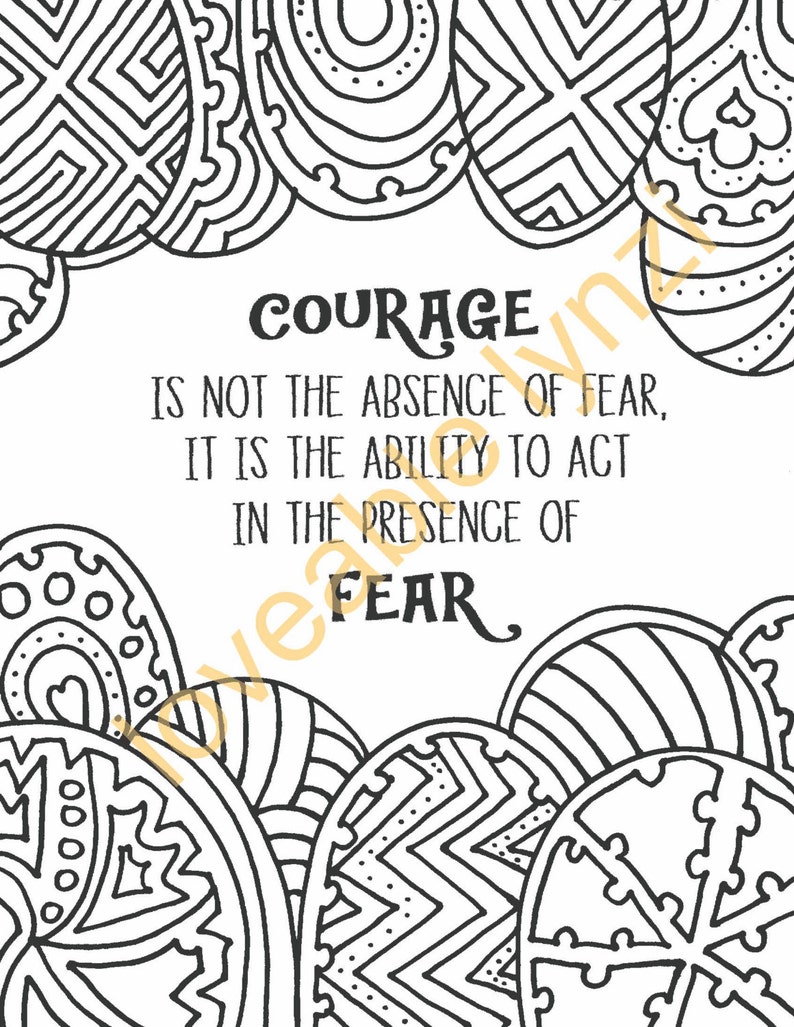 Adult Coloring Book Page, Printable INSTANT DOWNLOAD pdf. Courage: Quote Abstract Coloring Book Page image 1