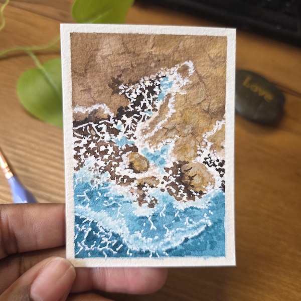 Aerial Crash ACEO Akvarell Landskap Original 2,5x3,5 tum