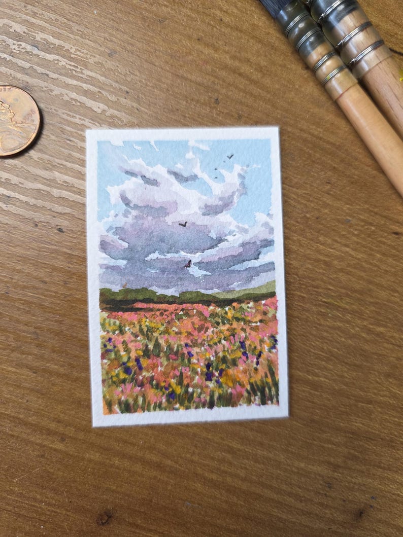 Surrounded: an Original Tiny Watercolor Landscape Painting. 2x3 Inches ...