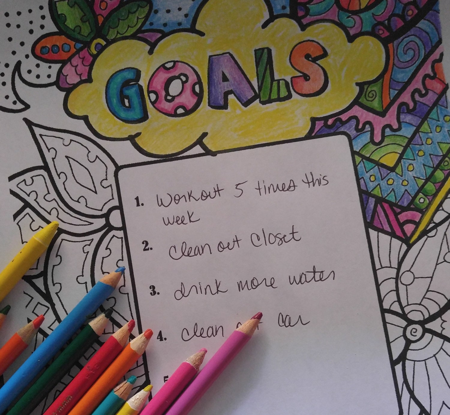 Adult Coloring Book Page Goal Planner Page Printable Etsy