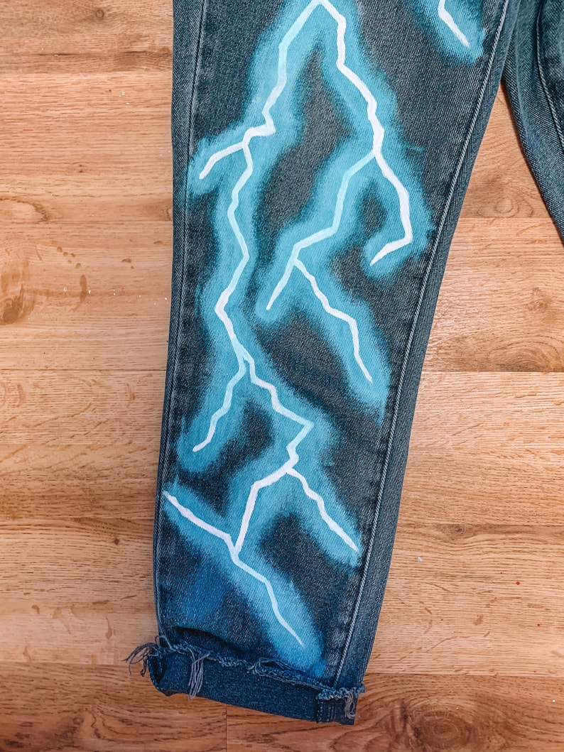 Custom Painted Lightning Bolt Jeans ANY COLOR you send | Etsy