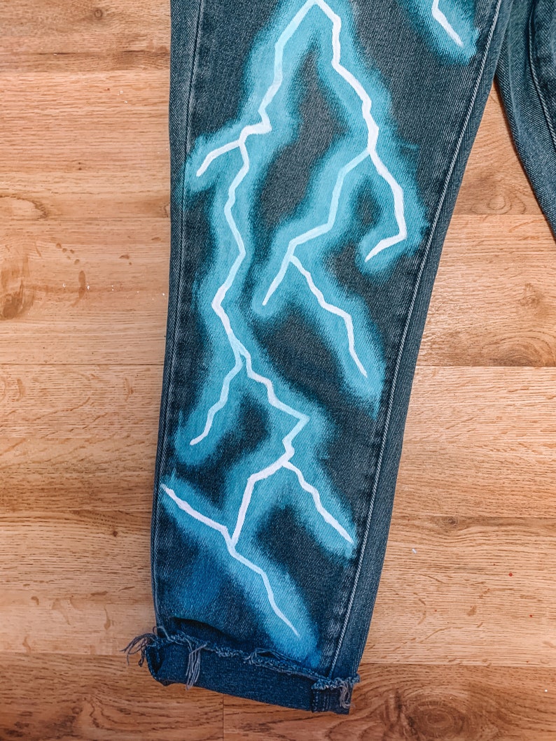 Custom Painted Lightning Bolt Jeans ANY COLOR you send | Etsy