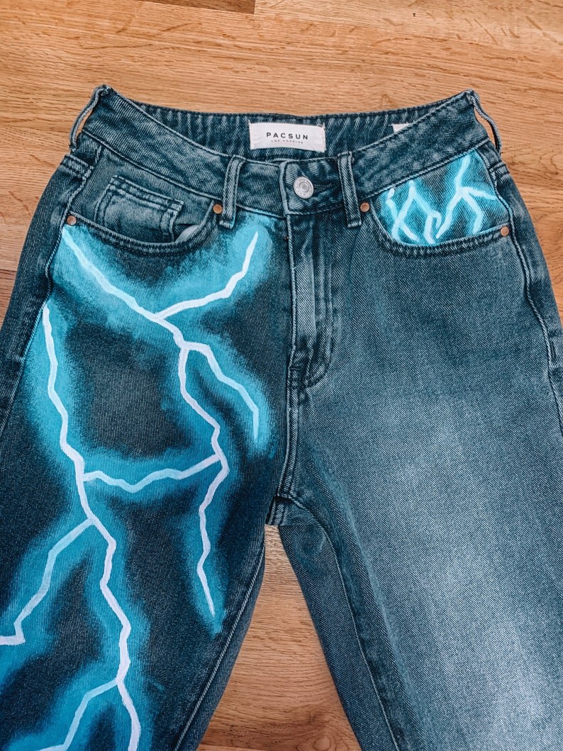 Custom Painted Lightning Bolt Jeans ANY COLOR you send Etsy