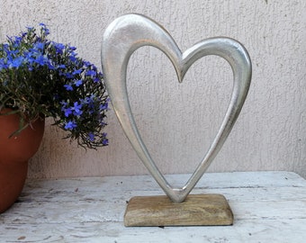 Heart Couple Sculpture/Ornament/Figurine 15cm Champagne Grey by Tilnar Art 