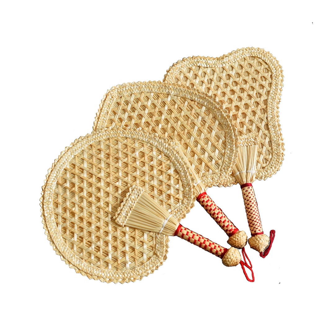 Handgefertigter Bambus Fächer 38x30cm - Naturstroh Lüfter Für Hochzeiten & Sommerfeste