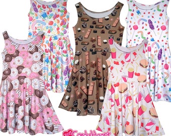 Food Print Dress / Donut Dress / Donut Print Dress / Junk Food Print Dress / Candy Print Dress / Chocolate Dress / Burger Dress