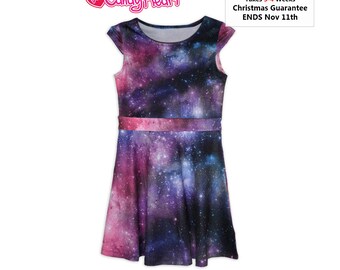 Galaxy Dress Kids Size Galaxy Dress Girls Space Dress Universe Outer Space Stars Children ****MTO, Month*****