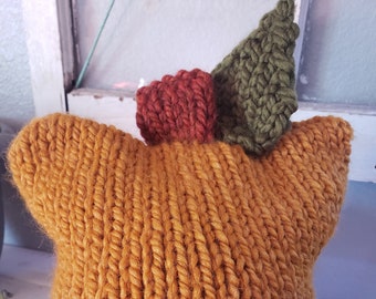 Square Pumpkin Adult Hat Knitting Pattern