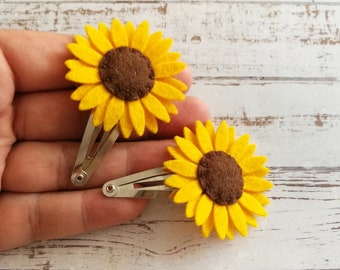 Sunflower hair clips snap, Wool Felt White Flower hairclips for girls and women, country wedding bridesmaid hair accessory