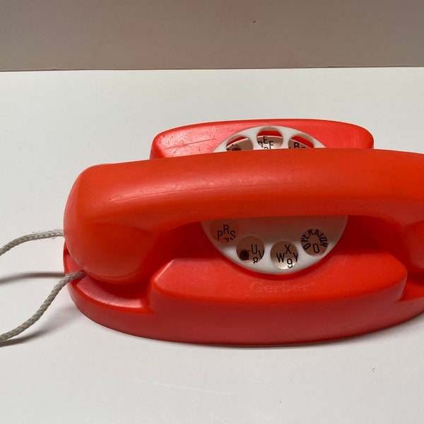 Vintage Plastic Toy Rotary Phone Red Gerber