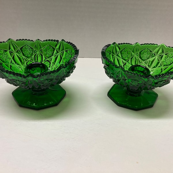 Vintage Kemble Wheaton Green Glass Candleholders