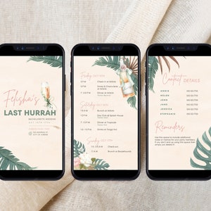 Tropical Beach Multi-Page Mobile Bachelorette Itinerary Template DIY, Interactive + Clickable Itinerary, Last Hurrah, Beach Weekend