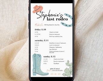 Cowgirl Minimalist Mobile Bachelorette Itinerary Template DIY, Interactive + Clickable Itinerary, Scottsdale, Nashville, Western,