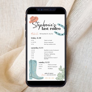 Cowgirl Minimalist Mobile Bachelorette Reiseroute Vorlage DIY, Interaktiv + Klickbare Reiseroute, Scottsdale, Nashville, Western,