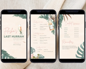 Tropical Beach Multi-Page Mobile Bachelorette Itinerary Template DIY, Interactive + Clickable Itinerary, Last Hurrah, Beach Weekend