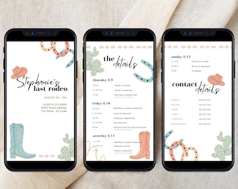 Cowgirl Minimalist Multi-Page Mobile Bachelorette Itinerary Template DIY, Interactive + Clickable Itinerary, Scottsdale, Nashville, Western