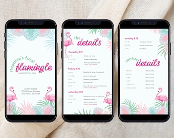 Final Flamingle Flamingo MultiPage Mobile Bachelorette Itinerary Template DIY, Interactive + Clickable Itinerary, Hawaii, Tulum, Get Flocked