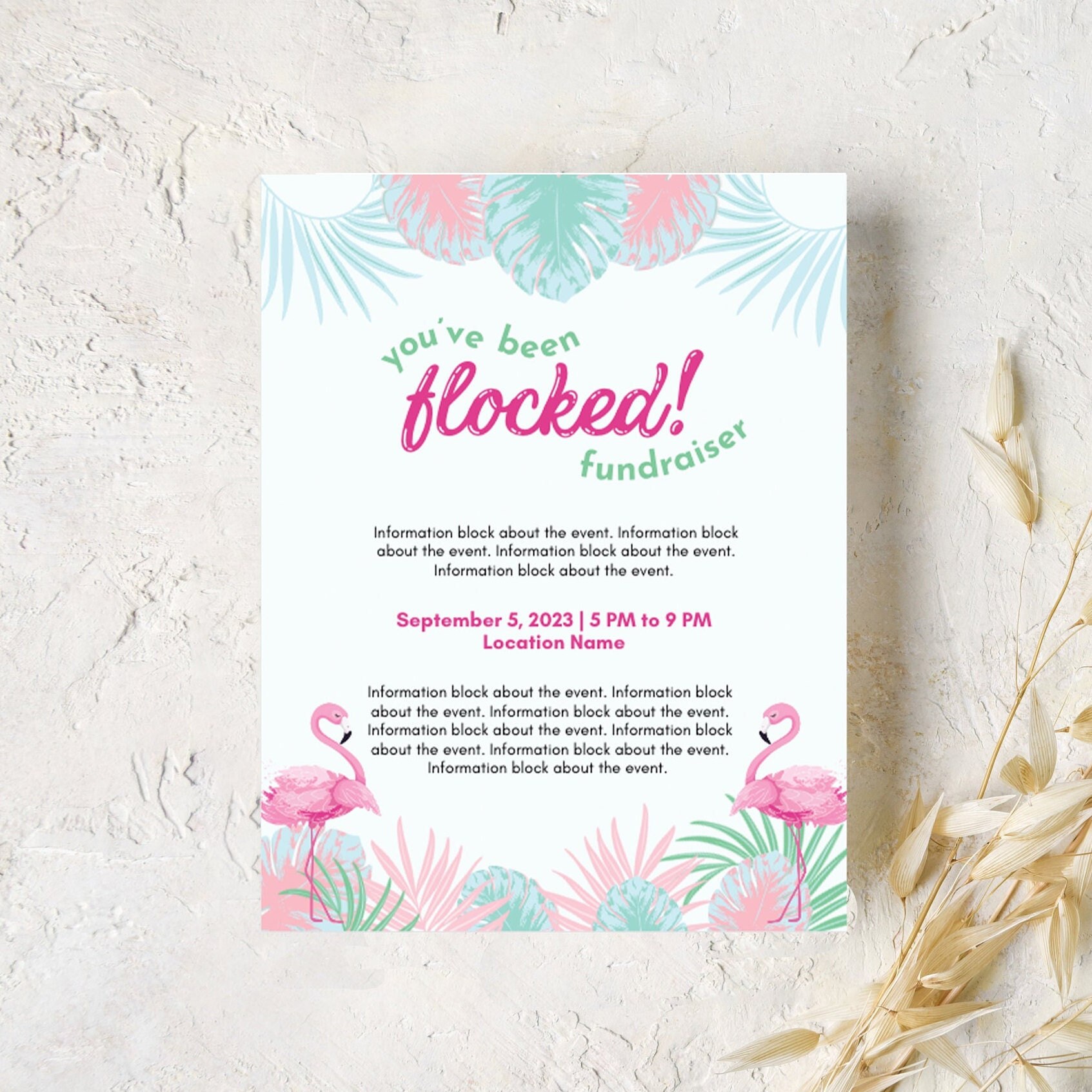 Flamingo Flocked Flyer Digital Printable Template - Etsy