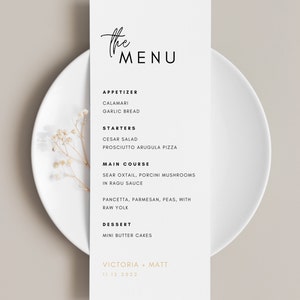 Modern Menu Printable Template DIY. Versatile for all occasions. Minimalist Black and White