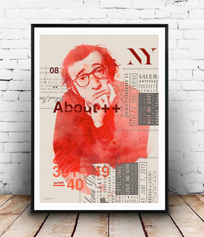 illustration home decor vintage elegant- Collage print filmmaker actor interior design poster Woody Allen ref.02 comedian