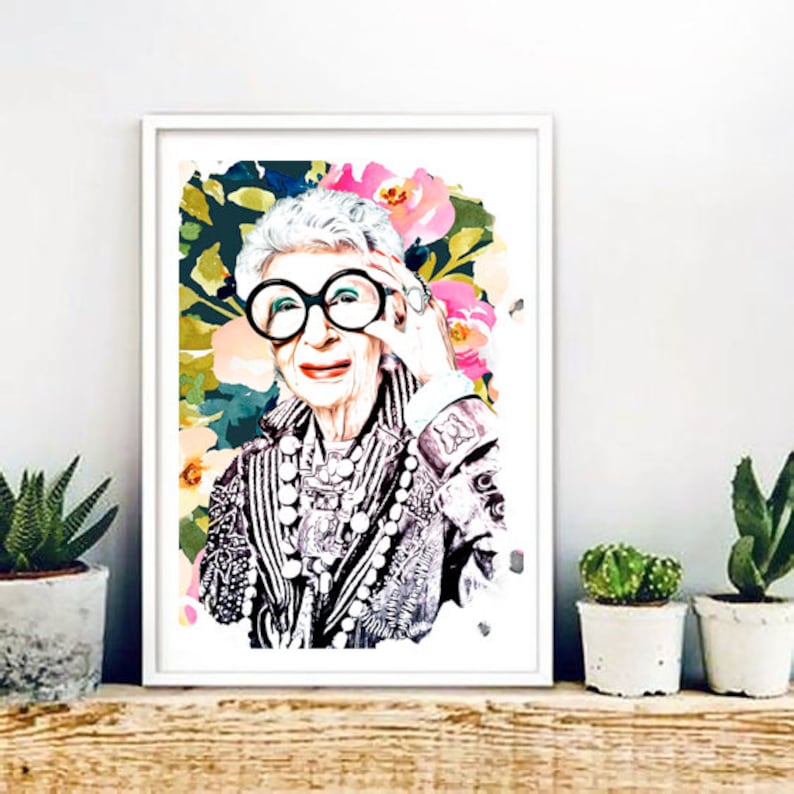 Iris Apfel ref.2 - Collage, Giclee, fashion, Nueva York, watercolor, woman, interior design, illustration, print, home decor, poster- 