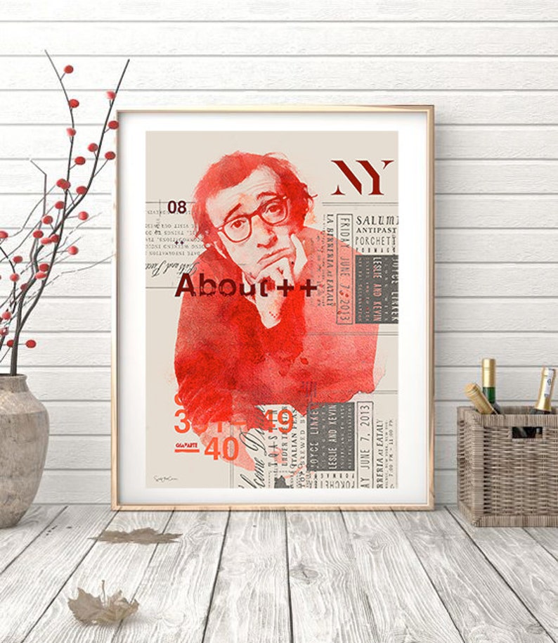 illustration home decor vintage elegant- Collage print filmmaker actor interior design poster Woody Allen ref.02 comedian
