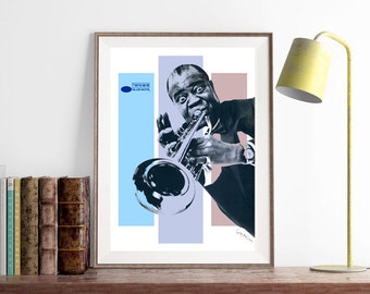 Louis Armstrong - Mixed media collage, jazz, blues, music,  vintage , retro, decor, print , poster, wall , interior design, elegant -
