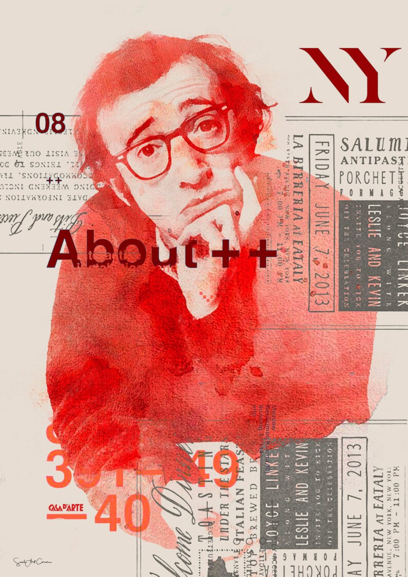 illustration home decor vintage elegant- Collage print filmmaker actor interior design poster Woody Allen ref.02 comedian