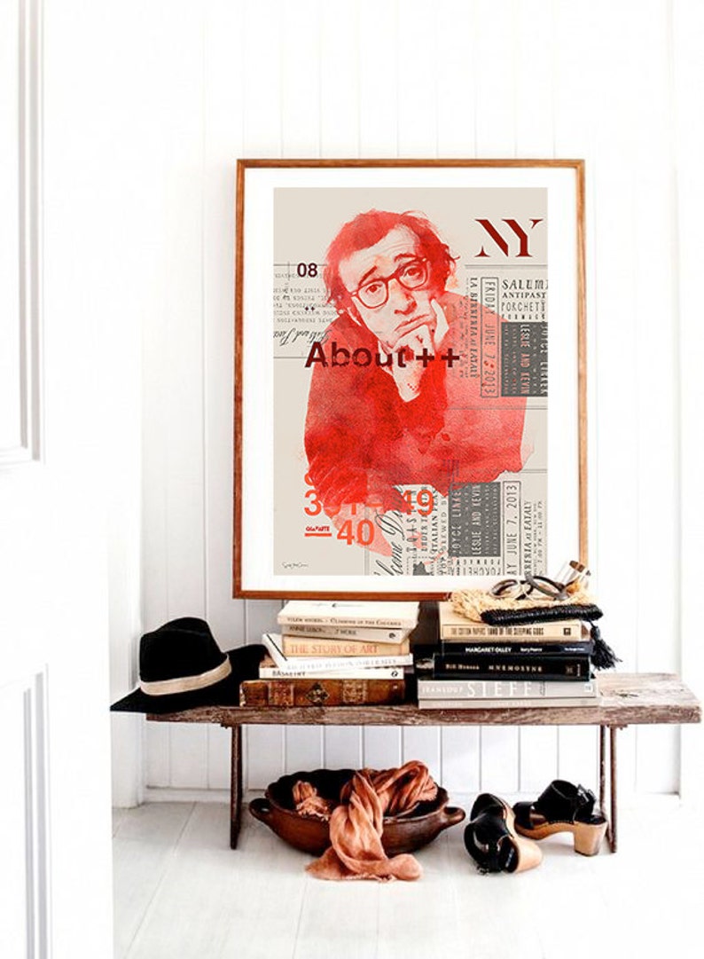 illustration home decor vintage elegant- Collage print filmmaker actor interior design poster Woody Allen ref.02 comedian