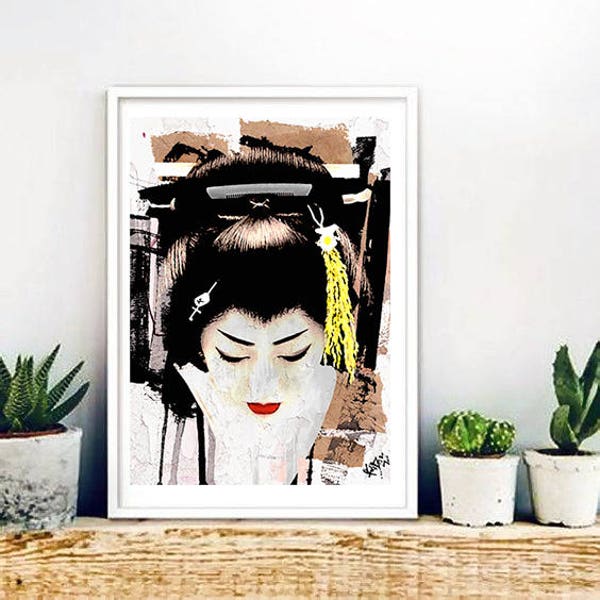 Geisha -Collage, arte, moderno, cuadro, lámina, street art, Asia, Japón, Graffiti, decoración, impresión, póster, giclee, interiorismo-