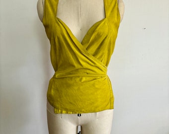 Vintage Yellow Suede Wrap Top