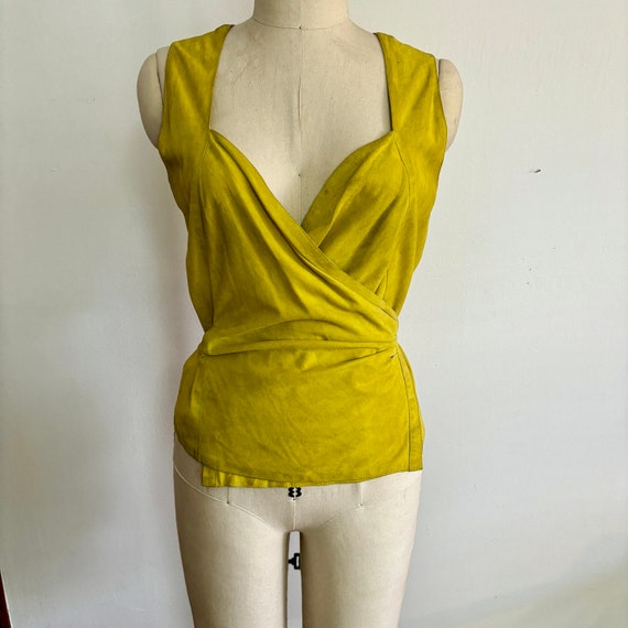 Vintage Yellow Suede Wrap Top - image 1