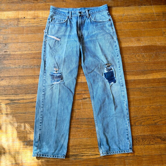 Distressed patchwork denim - image 1