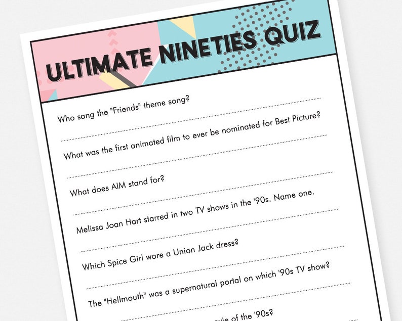 90s Trivia Quiz Printable Bash Sport - Instantaneous Down load Bridal Shower Bachelorette Get together Video game graphic relating to 90s Trivia Questions and Answers Printable known as 90s Trivia Quiz Printable Bash Activity - Immediate Down load Bridal Shower Bachelorette Celebration Sport