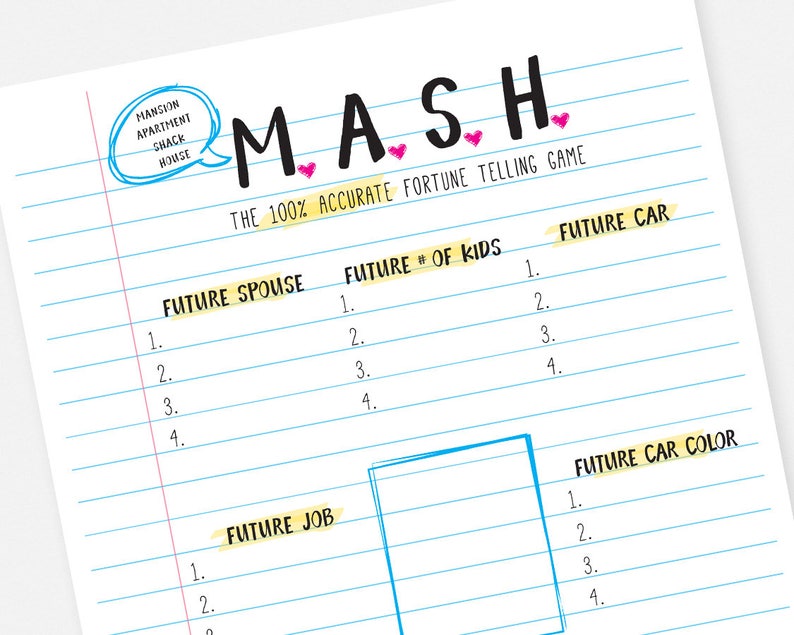 MASH Printable Social gathering Sport - Prompt Down load Bridal Shower Sleepver Sleep Bash Bachelorette Match picture regarding Printable Party Game referred to as MASH Printable Get together Match - Immediate Obtain Bridal Shower Sleepver Snooze Occasion Bachelorette Recreation