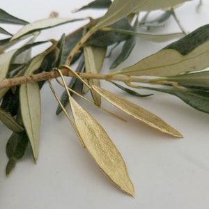 Olijfbladoorbellen, vredessymbool, natuurbladsieraden, sieraden geïnspireerd op de olijfbomen in de regio Galilea van het Heilige Land